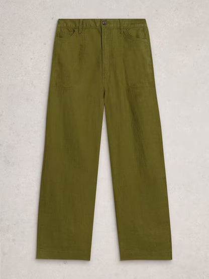 White Stuff Tia Linen Wide Leg Crop Mid Green