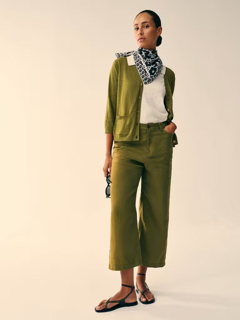 White Stuff Tia Linen Wide Leg Crop Mid Green
