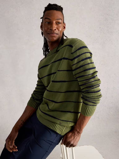 White Stuff Wave Stripe Crew Khaki Green womens Crew Neck with Long Sleeve and a Classic Fit that's Machine Washable Colour: Khaki Green Material: 100% Organic Cotton 