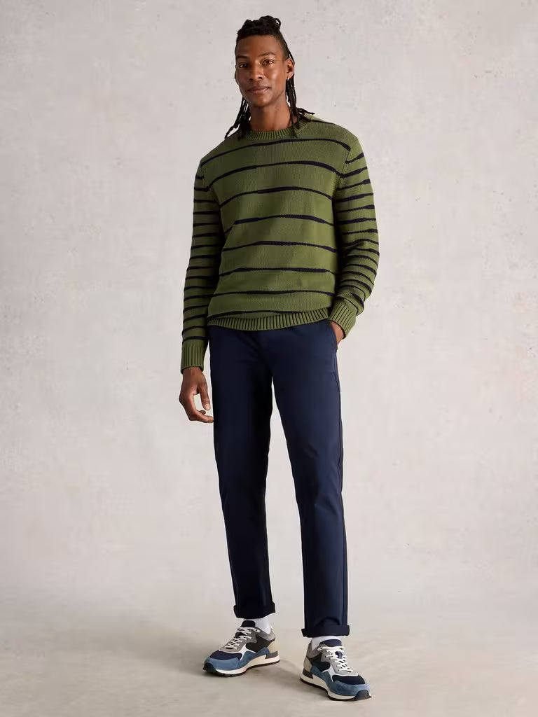 White Stuff Wave Stripe Crew Khaki Green