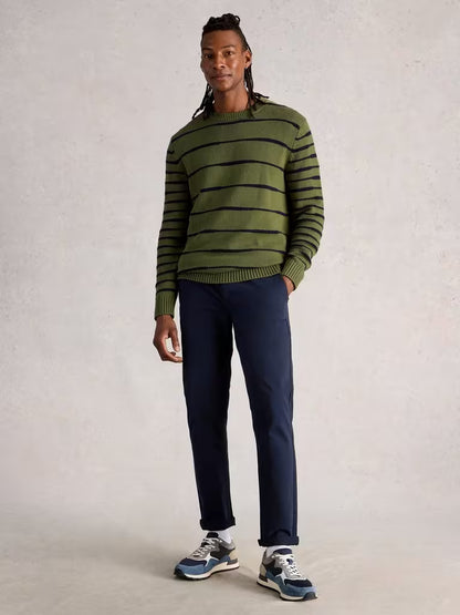 White Stuff Wave Stripe Crew Khaki Green