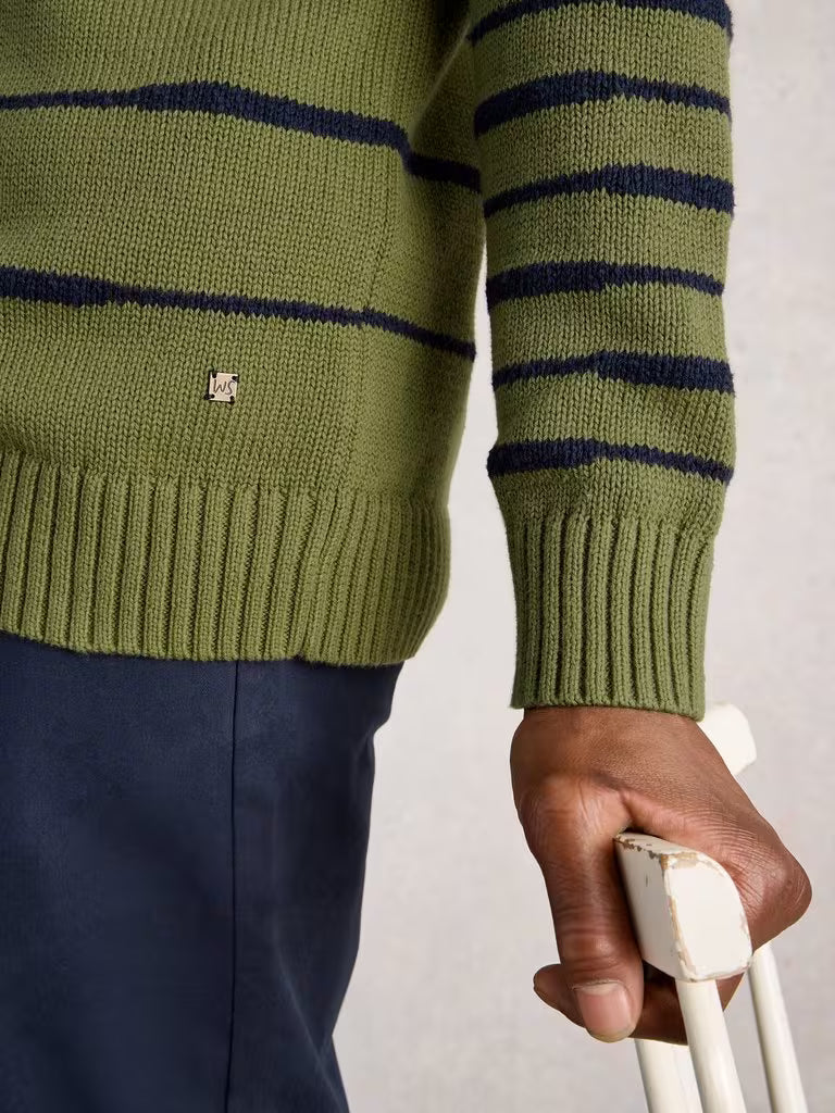 White Stuff Wave Stripe Crew Khaki Green