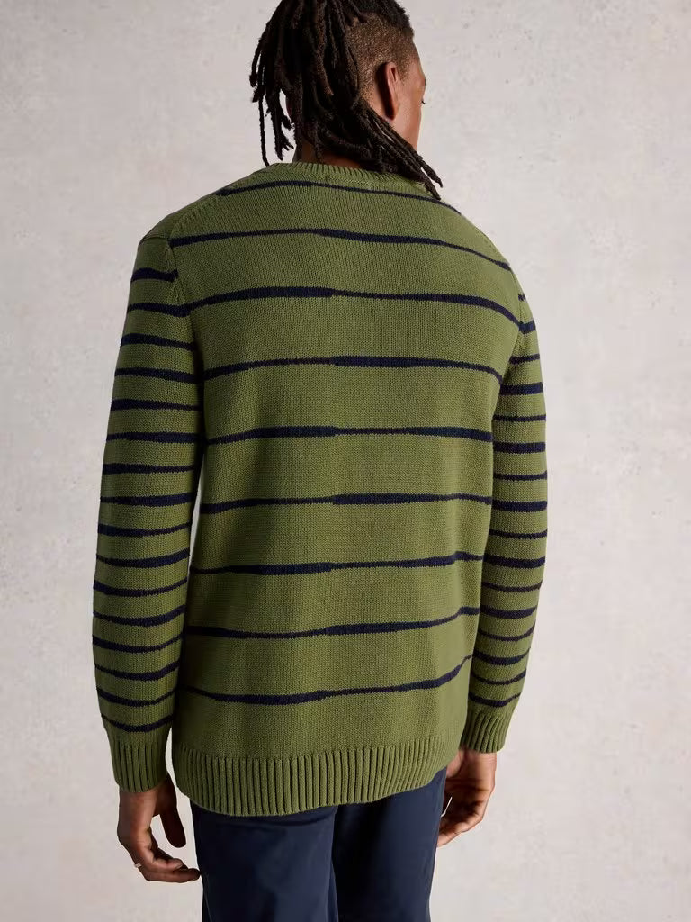 White Stuff Wave Stripe Crew Khaki Green