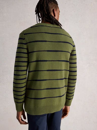 White Stuff Wave Stripe Crew Khaki Green