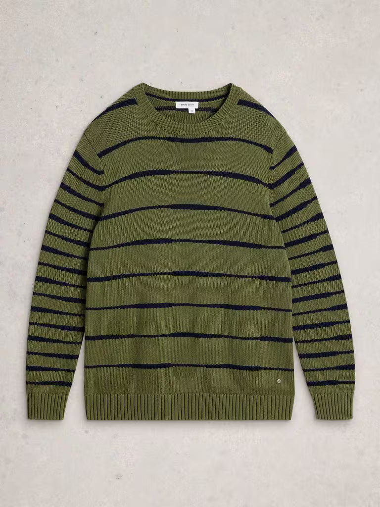 White Stuff Wave Stripe Crew Khaki Green