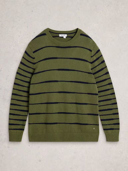 White Stuff Wave Stripe Crew Khaki Green