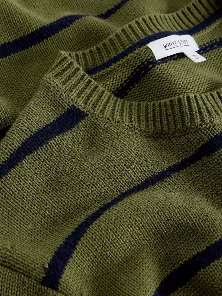 White Stuff Wave Stripe Crew Khaki Green
