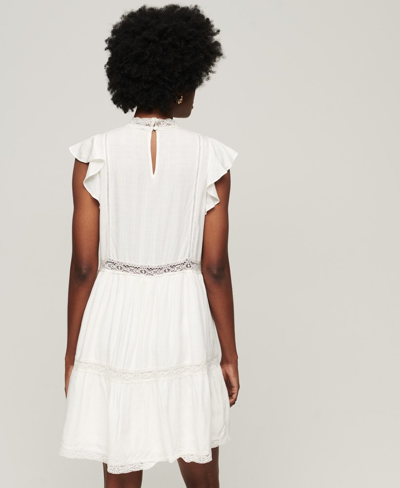 Superdry Studio Lace Mix Dress White - Size: 14