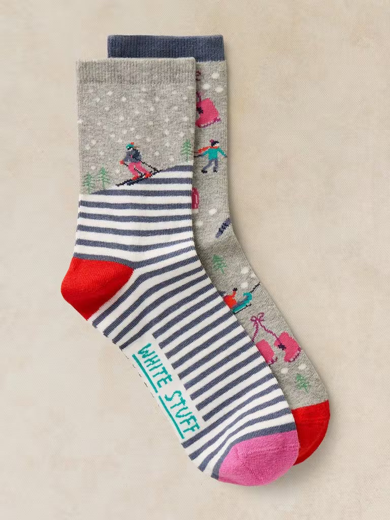 White Stuff 2 Pack Skiing Ankle Socks Grey