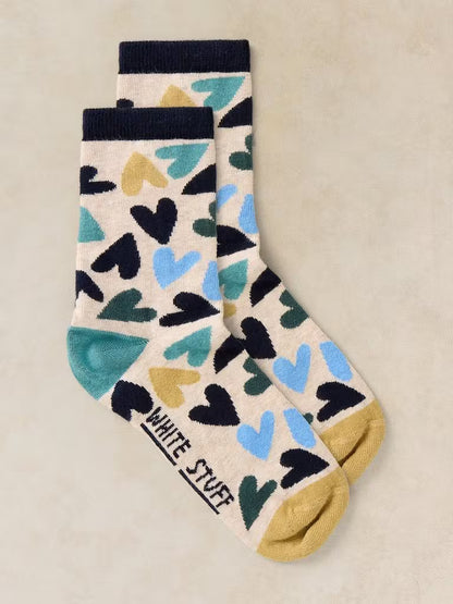 White Stuff All Over Heart Ankle Socks Grey Multi