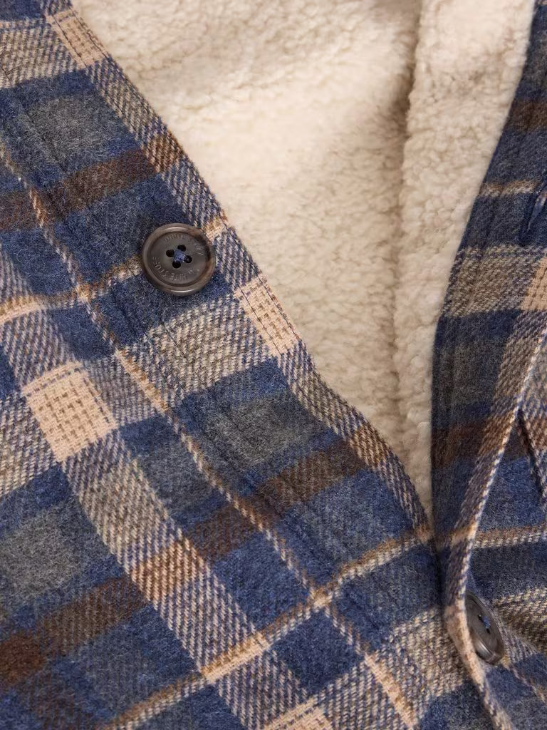 White Stuff Check Borg Trucker Blue