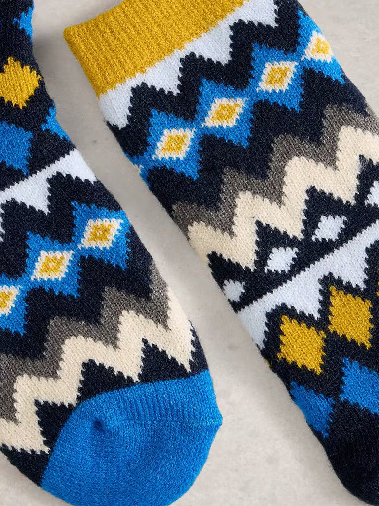 White Stuff Diamond Fairisle Cabin Socks Blue