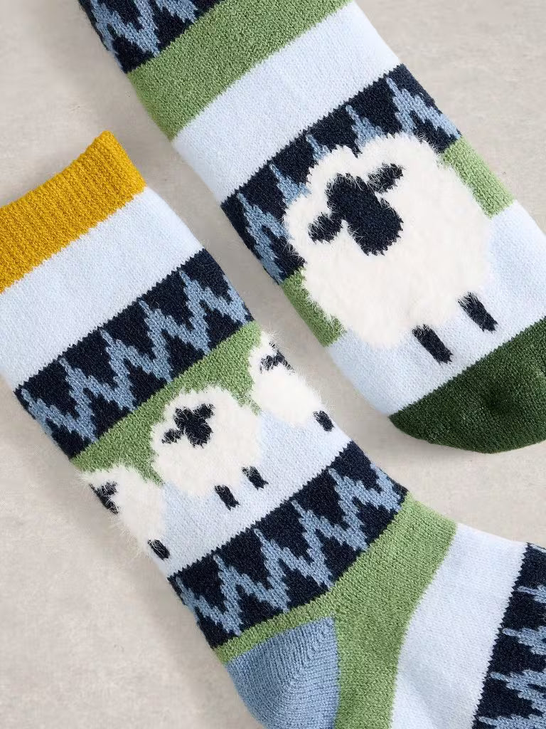 White Stuff Fluffy Sheep Cabin Socks Blue