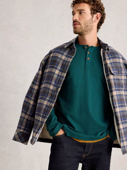White Stuff Helston Waffle Henley Mid Green