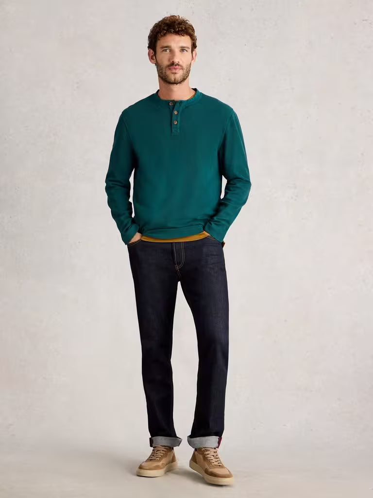 White Stuff Helston Waffle Henley Mid Green