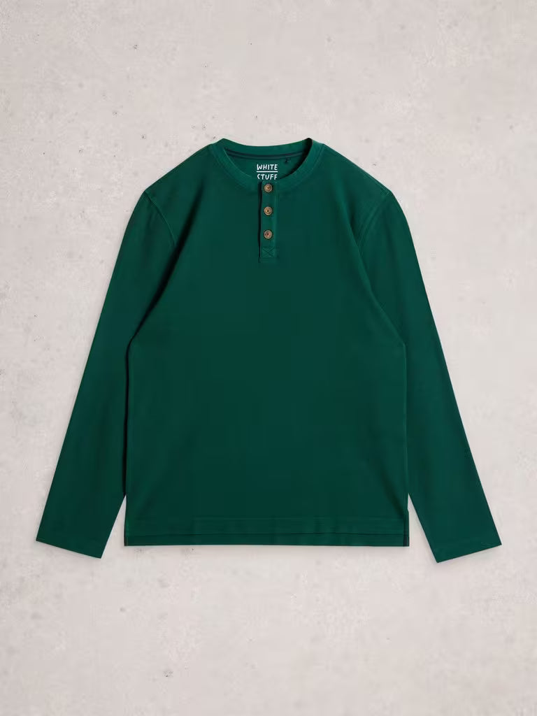 White Stuff Helston Waffle Henley Mid Green