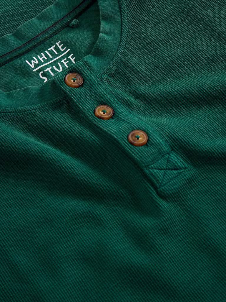 White Stuff Helston Waffle Henley Mid Green