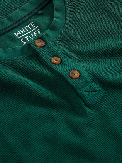 White Stuff Helston Waffle Henley Mid Green
