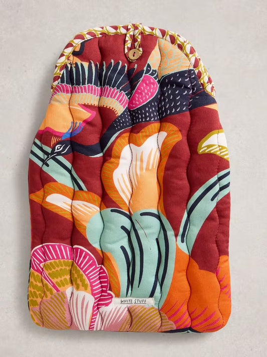 White Stuff Hot Water Bottle Reversible Red White Stuff womens water bottles Colorful quilted bag with floral patterns on a beige background