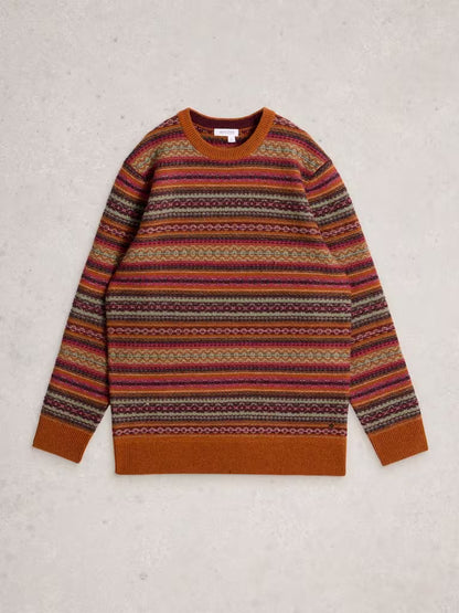 White Stuff Ossett Fairisle Crew Neck Orange