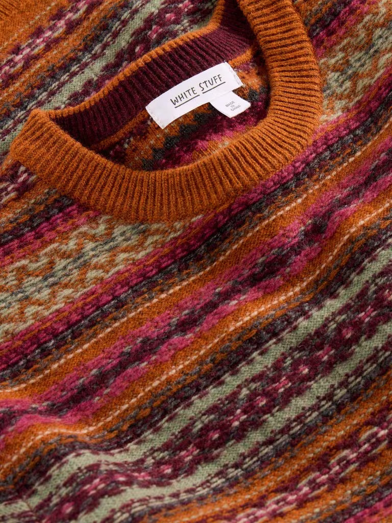 White Stuff Ossett Fairisle Crew Neck Orange