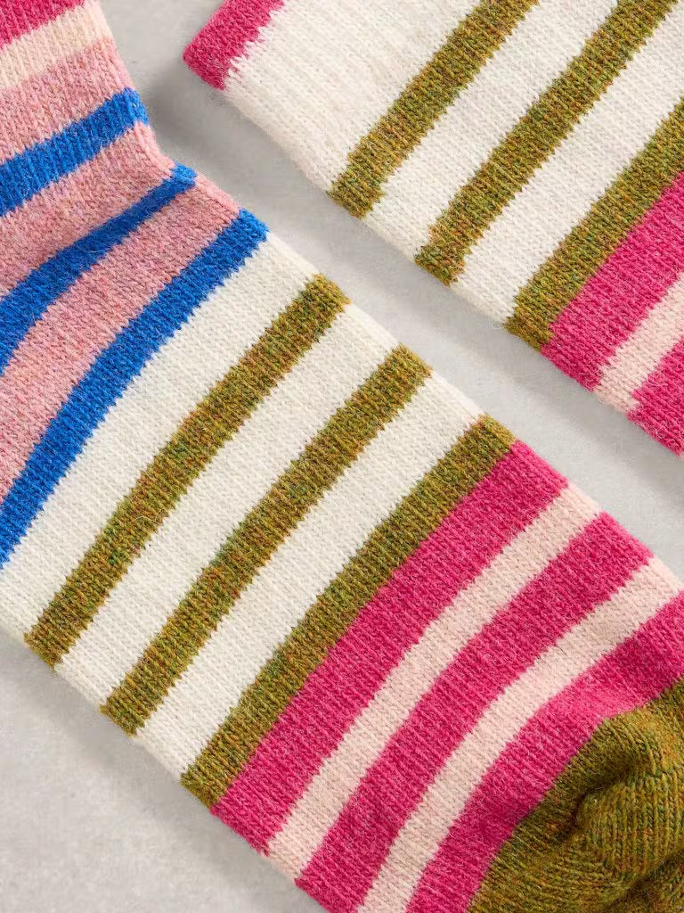 White Stuff Rainbow Stripe Wool Sock Pink