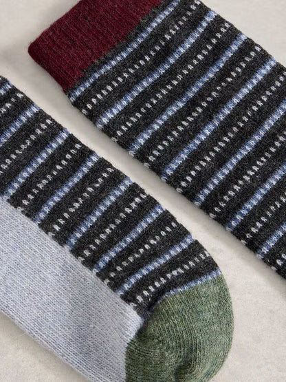 White Stuff Stripe Wool Sock Navy