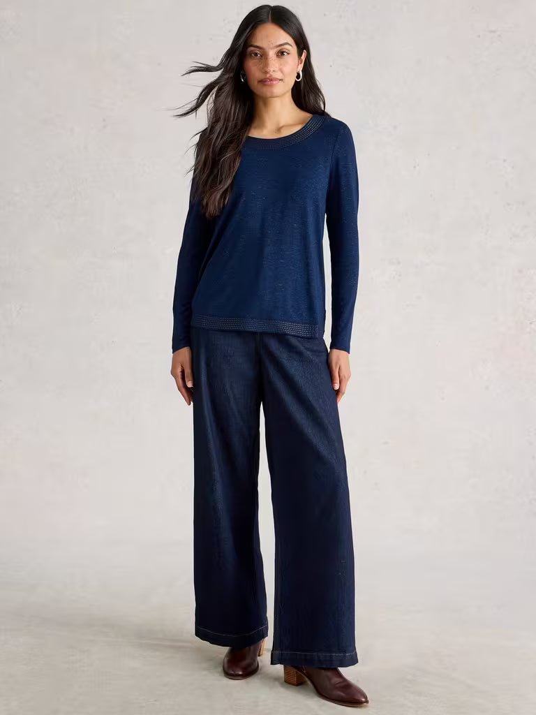 White Stuff Weaver LS Sparkle Tee Dark Navy