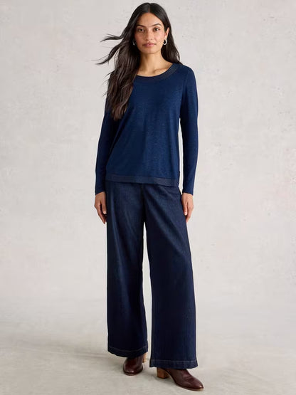 White Stuff Weaver LS Sparkle Tee Dark Navy