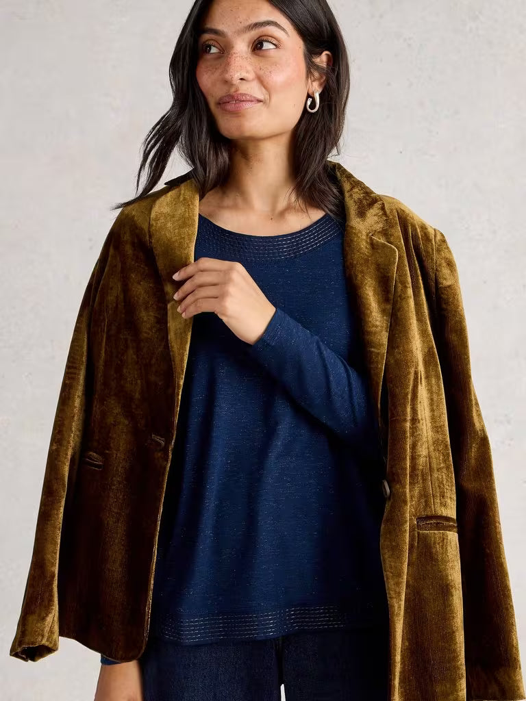 White Stuff Weaver LS Sparkle Tee Dark Navy