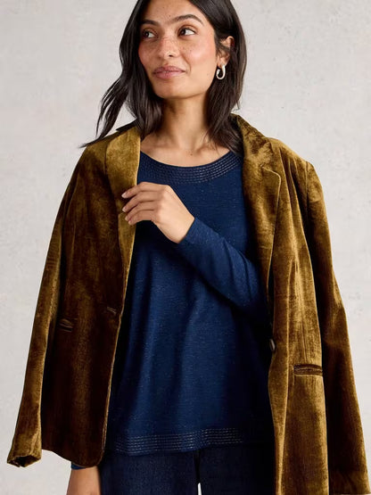 White Stuff Weaver LS Sparkle Tee Dark Navy