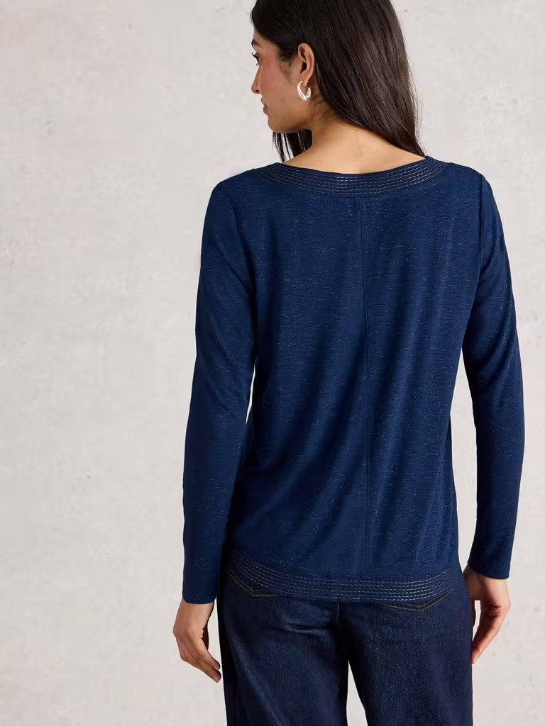 White Stuff Weaver LS Sparkle Tee Dark Navy