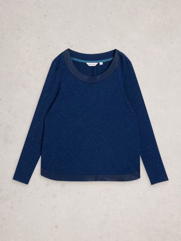 White Stuff Weaver LS Sparkle Tee Dark Navy