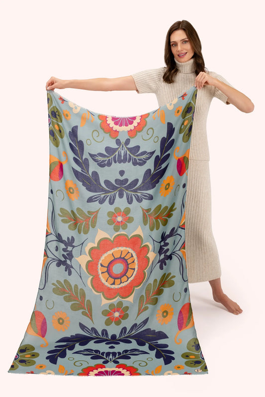 Powder Folk Floral Print Scarf Winter Ice