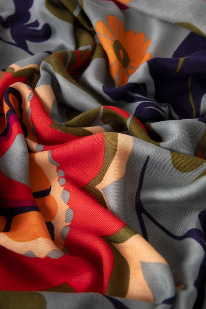 Powder Folk Floral Print Scarf Winter Ice