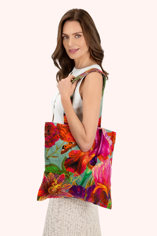 Powder Winter Iris in Ice Velvet Tote Bag