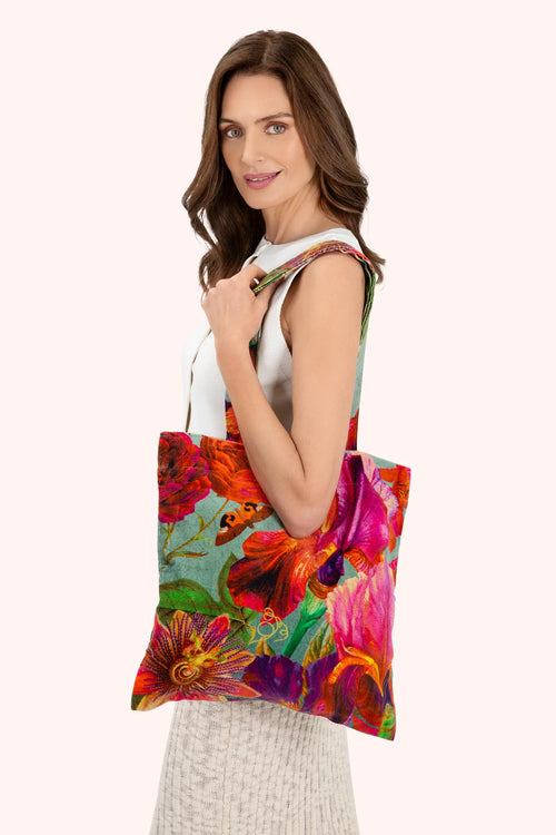 Powder Winter Iris in Ice Velvet Tote Bag