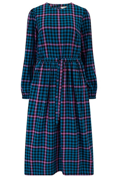 Sugarhill Brighton Yasmin Midi Smock Dress Black/Teal Twilight Gingham