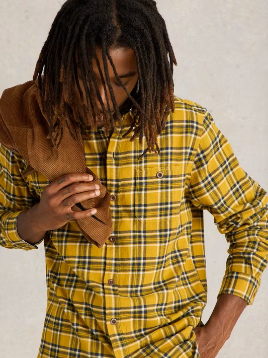 White Stuff Wallace Brushed Check Shirt Yellow White Stuff Clothing Mens shirt A long overshirt