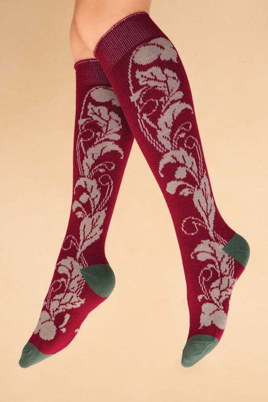 Powder Knee High Socks Opulent Floral Fuchsia