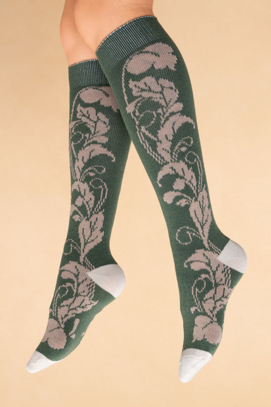 Powder Knee High Socks Opulent Floral Sage