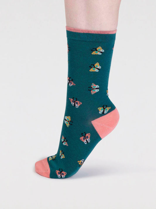 Thought Cece Organic Cotton Bug Socks Malachite Green. Funky socks. Designer socks. Bamboo Socks