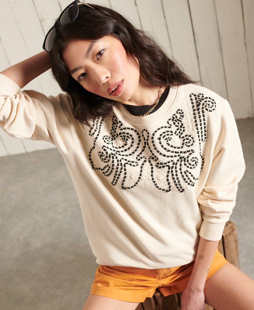 Superdry Bohemian Crafted Sweatshirt Cream Quartz - Size: 8