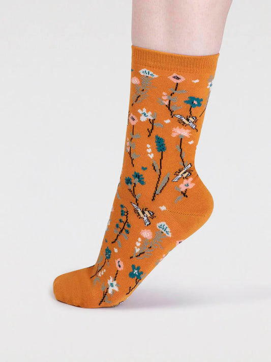 Thought Edana Organic Cotton Bee Socks Turmeric Yellow. Funky socks. Designer socks. Bamboo Socks. Womens Socks