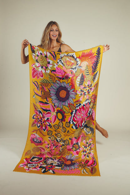 Powder Scarf Mustard Fantasy Floral Print