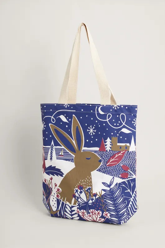 Seasalt Canvas Shopper Christmas Hare French Blue