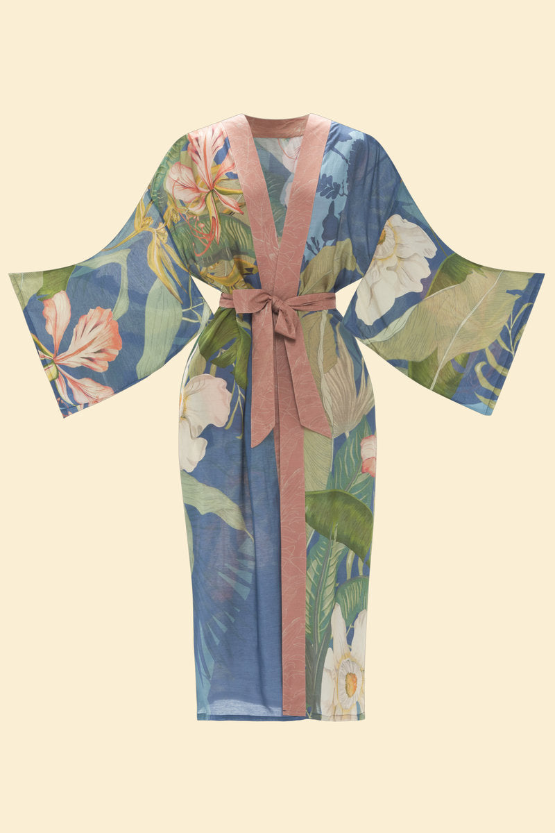 Powder Delicate Tropics Kimono Gown Indigo
