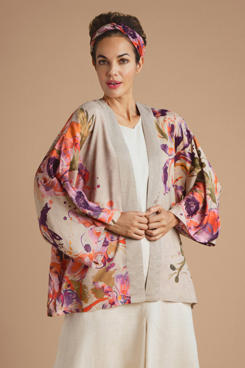 Powder Orchid and Iris Kimono Jacket Coconut