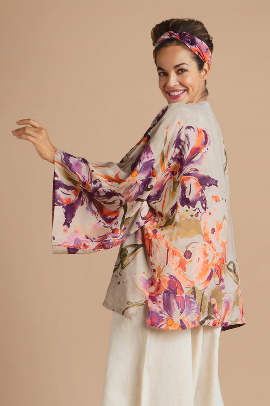 Powder Orchid and Iris Kimono Jacket Coconut. Powder Kimono Sale. Powder clothing Sale. Powder Kimono Jacket. Powder Kimono Gown