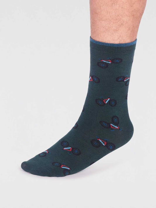 Thought Marquis Bamboo Bike Men's Sock Forest Green